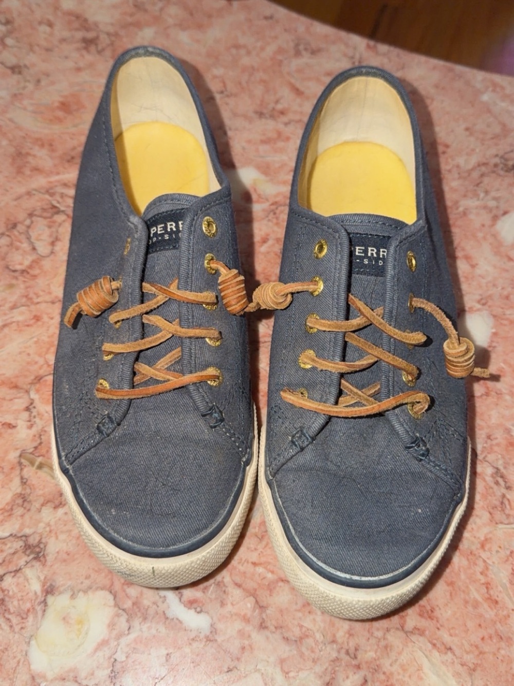 Sperry Men's Navy Canvas Boat Shoes with Tan Laces